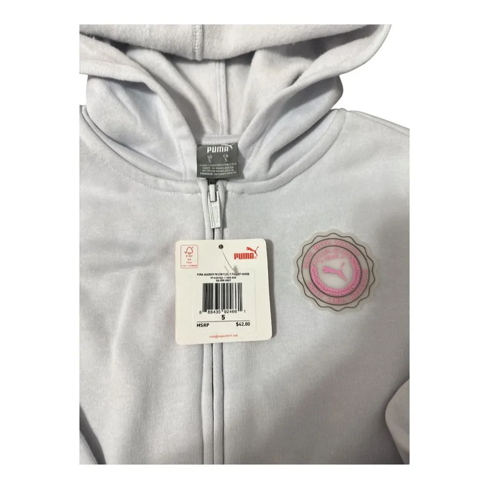 Puma Kids Full Zip Hoodie Sweatshirt Light Gray Block Athletic Size 5‎